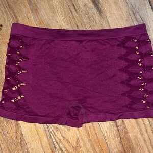 Burgundy Lace look cutout booty Shorts